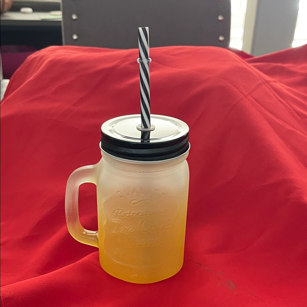 Frosted Glass Mug with Black Lid and Straw, New 16oz, Perfect for gifting